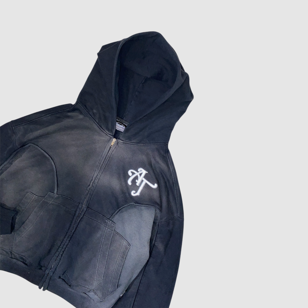 Poleron Boxy Fit Atmosfera Zip Esencial Negro