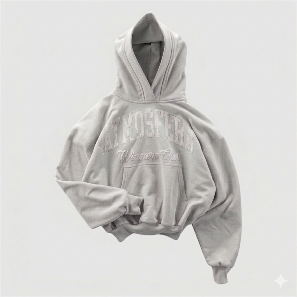 Poleron Boxy Fit Atmosfera Winniers Club Gris. PRE - ORDEN 15 Días Hábiles