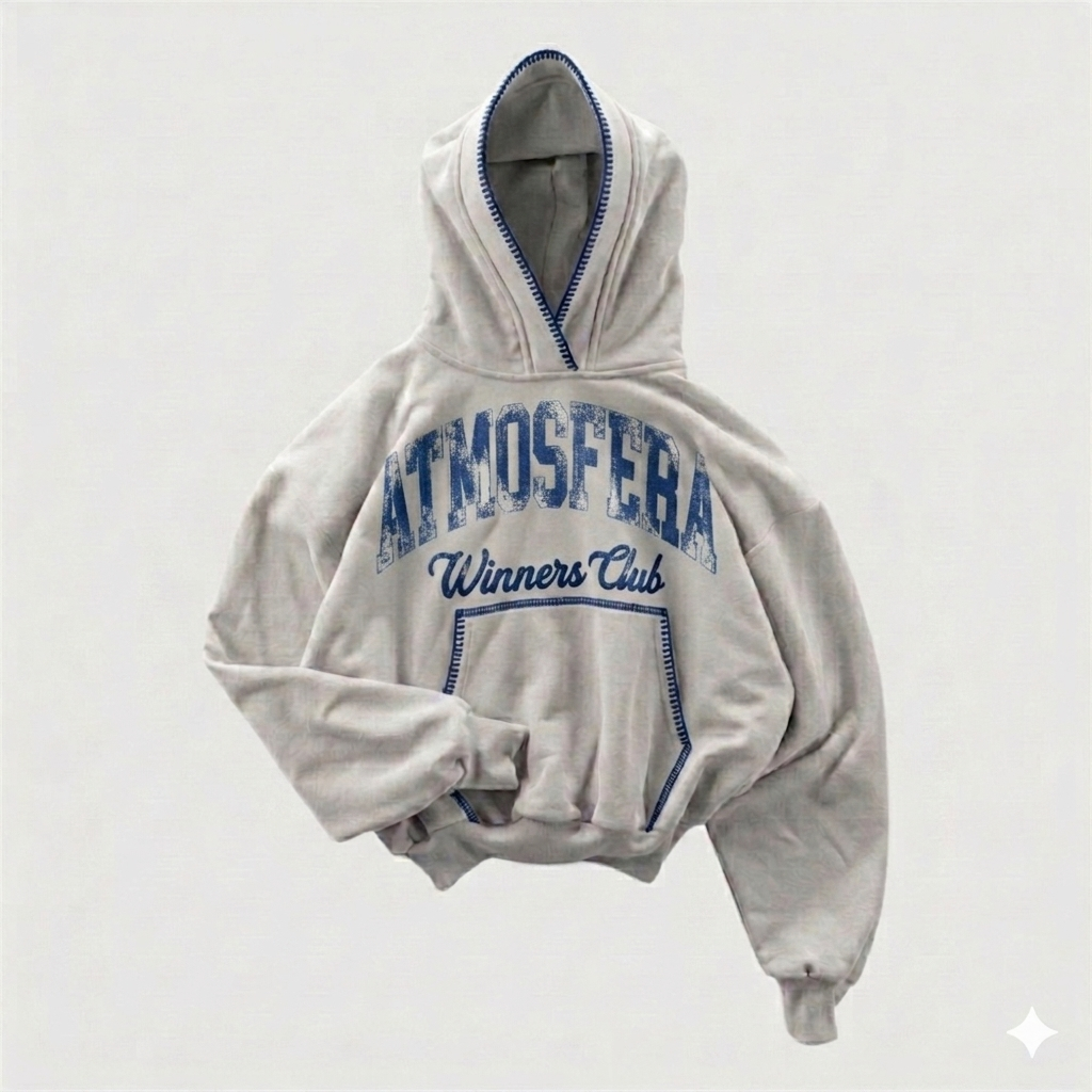 Poleron Boxy Fit Atmosfera winners Club  Gris 3%. PRE - ORDEN 15 Días Hábiles