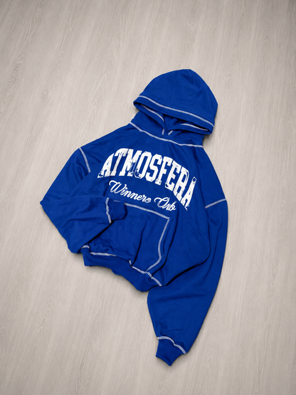 Poleron Boxy Fit Atmosfera Winniers Club Azul Rey Remallado Blanco . PRE - ORDEN 15 Días Hábiles