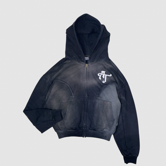 Poleron Boxy Fit Atmosfera Zip Esencial Negro