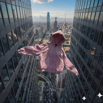 Poleron Boxy Fit Atmosfera Zip Esencial Rosado