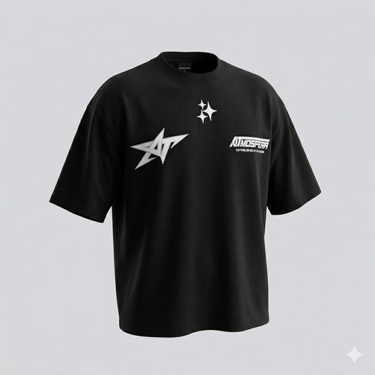 Polera Boxy Fit Atmosfera Tree Star Negra Grabillada