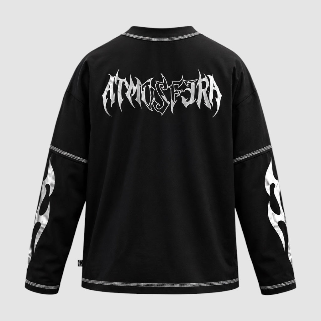 Polera Obsidian Negra Remallada Atmosfera