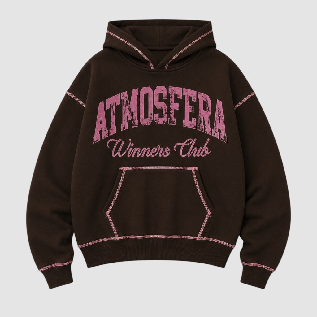 Poleron Boxy Fit Atmosfera Winners Club cafe Remallado rosado . PRE - ORDEN 15 Días Hábiles