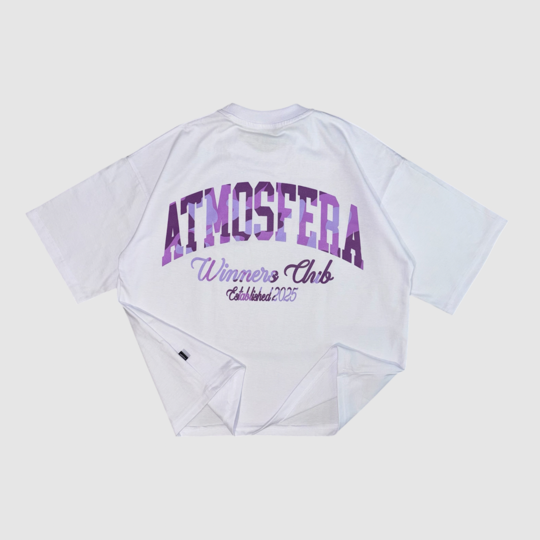 Polera Boxy Fit Atmosfera Winners club blanca camuflada rosa