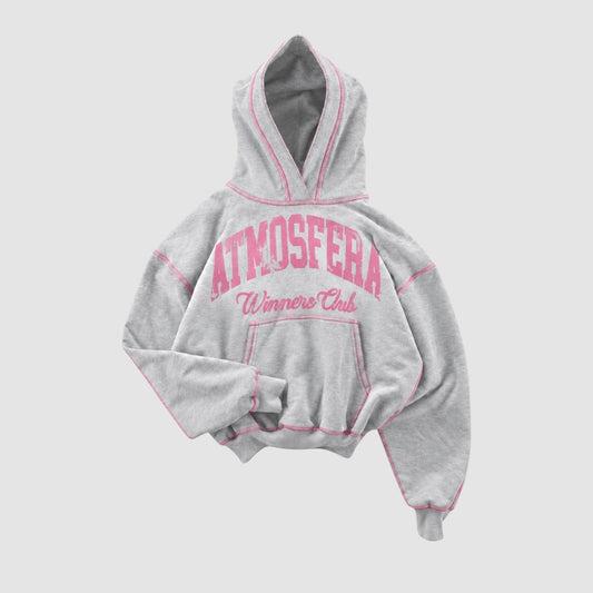 Polerón Boxy Fit Atmosfera Winners Club Gris con Remallado Rosado | Pre-Orden 15 días hábiles.